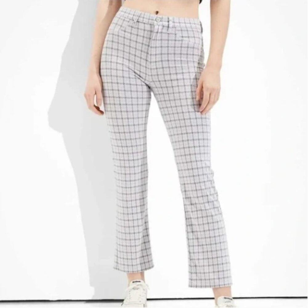 American Eagle Outfitters 18 Skinny Kick Crop Pants Stretch Houndstooth Plaid